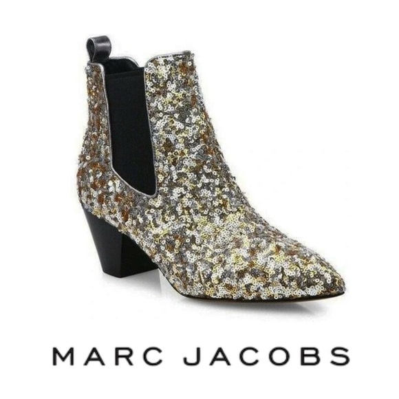 Marc Jacobs Shoes - MARC JACOBS Kim Sequin Chelsea Booties Embellished Block Heel
Gold Silver 9